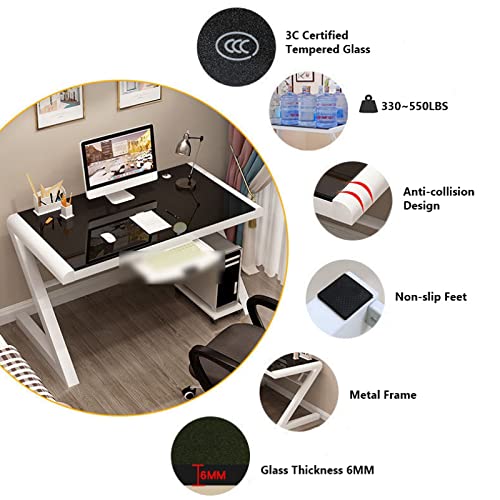 Tempered Glass Computer Desk with Z-Shaped Metal Frame Z907105
