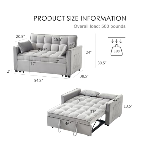 Beige Velvet Convertible Sleeper Sofa Bed N96421