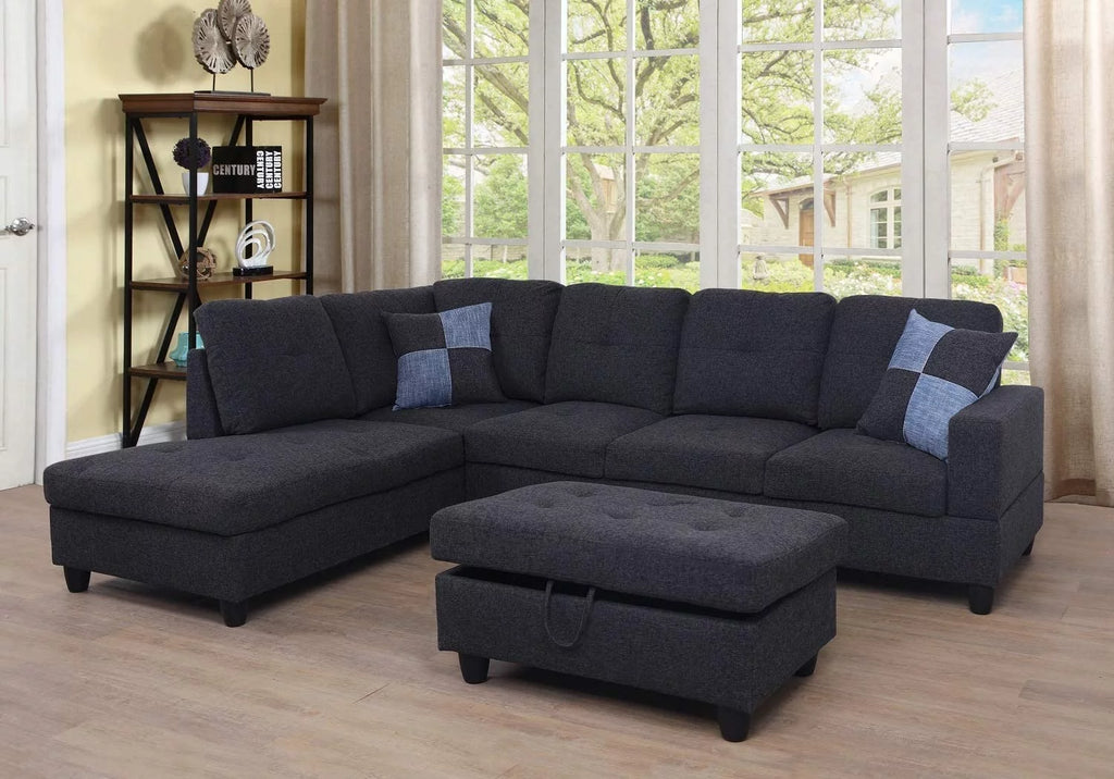 103" Wide Linen Left Hand Facing Sofa & Chaise with Ottoman U9463