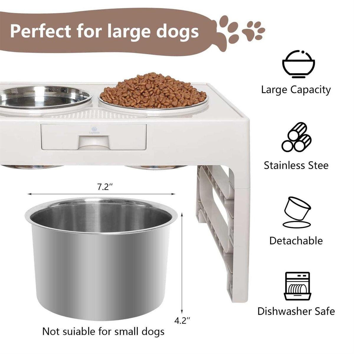 Stainless Steel Elevated Dog Bowls with Adjustable Stand V2183
