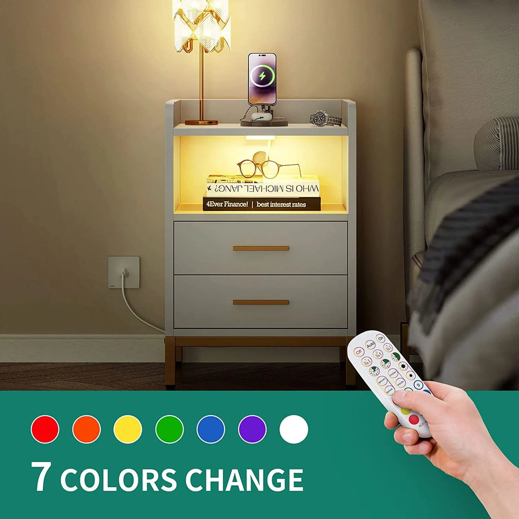 White Night Stand with 2 Drawers and Charging Station Q4457