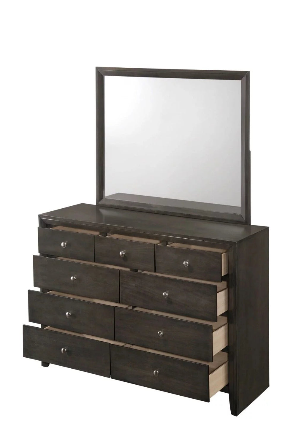 Gray 5pc Wood Bedroom Set with Dresser Mirror Nightstands G78923