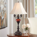 Traditional Table Lamp 34" Tall English Bronze Tortoise Shell Glass Off White Bell Shade L712243