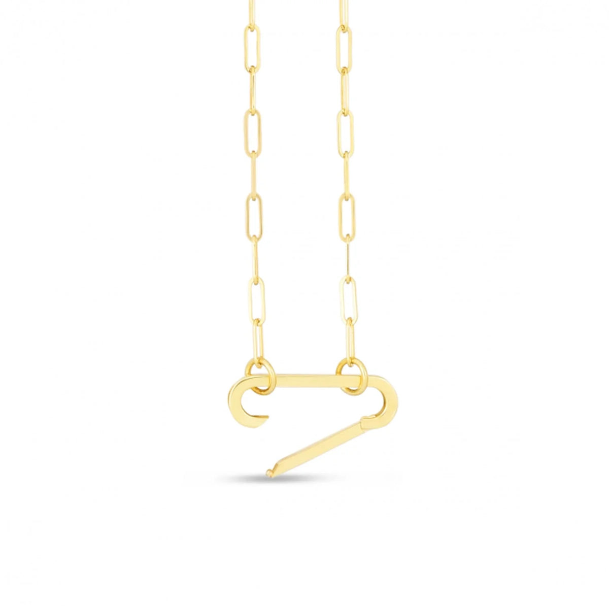 14K Yellow Gold Elongated Link Paperclip Necklace with Push-lock Clasp - 18" T5124