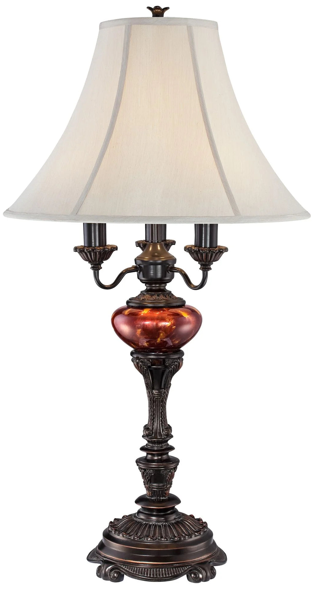 Traditional Table Lamp 34" Tall English Bronze Tortoise Shell Glass Off White Bell Shade L712243