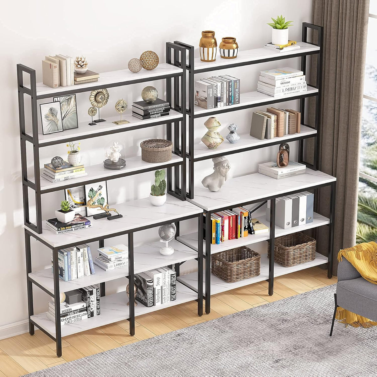 6-Tier Open Tall Bookcase with Iron Tube Frame (White) Y967