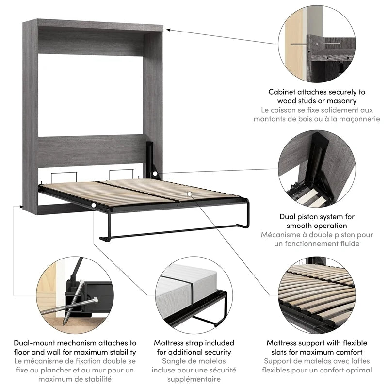 Queen Wall Bed in Bark Gray B700691