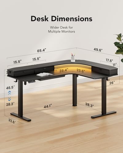 65″ L-Shaped Electric Height Adjustable Standing Desk with 3 Drawers P77542