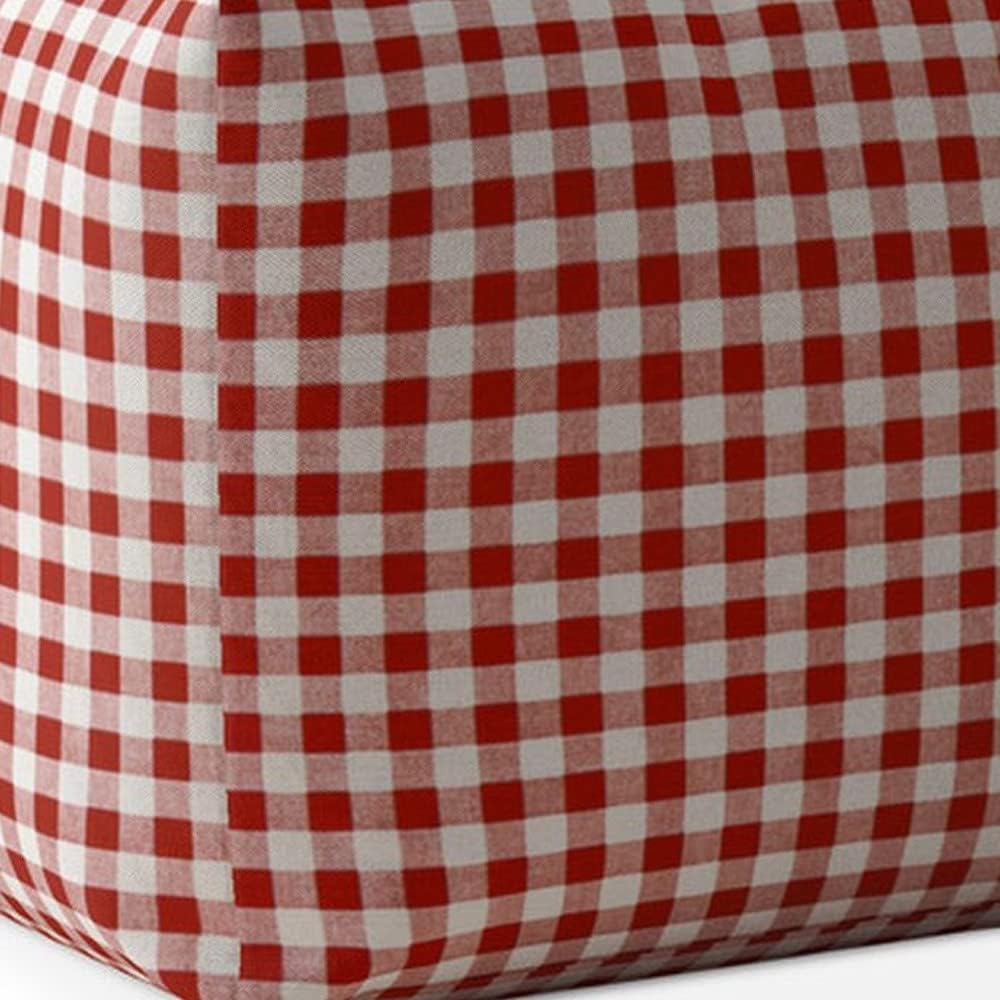 Red and White Cotton Gingham Pouf Ottoman Y1425