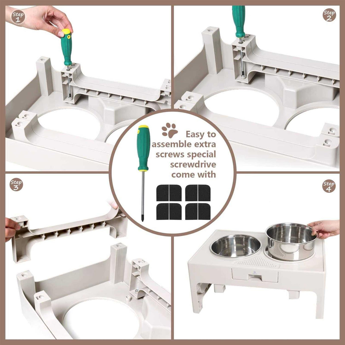 Stainless Steel Elevated Dog Bowls with Adjustable Stand V2183