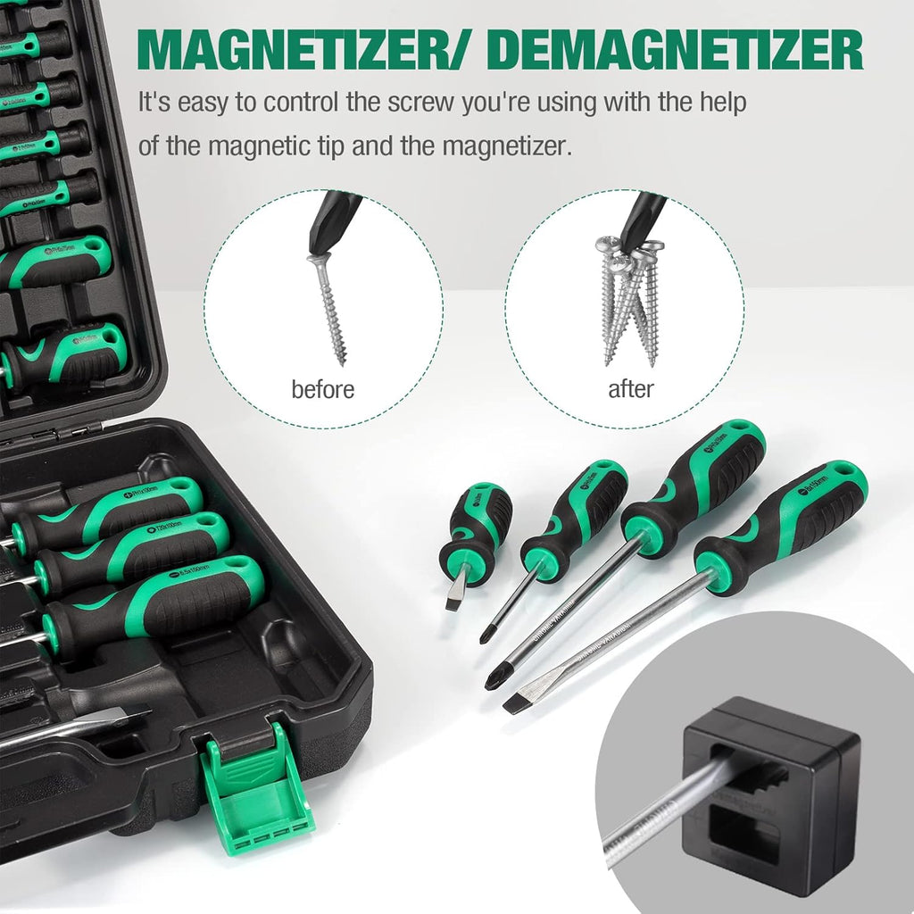 27 Piece Bi-material Screwdriver Set with Storage Case and Magnetizer W489378
