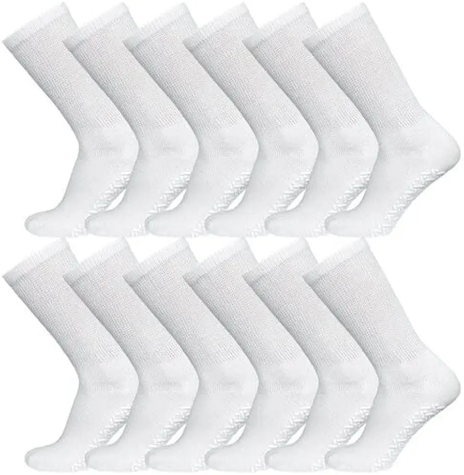 Women Non-Skid Diabetic Cotton Crew Socks with Non Binding Top R443