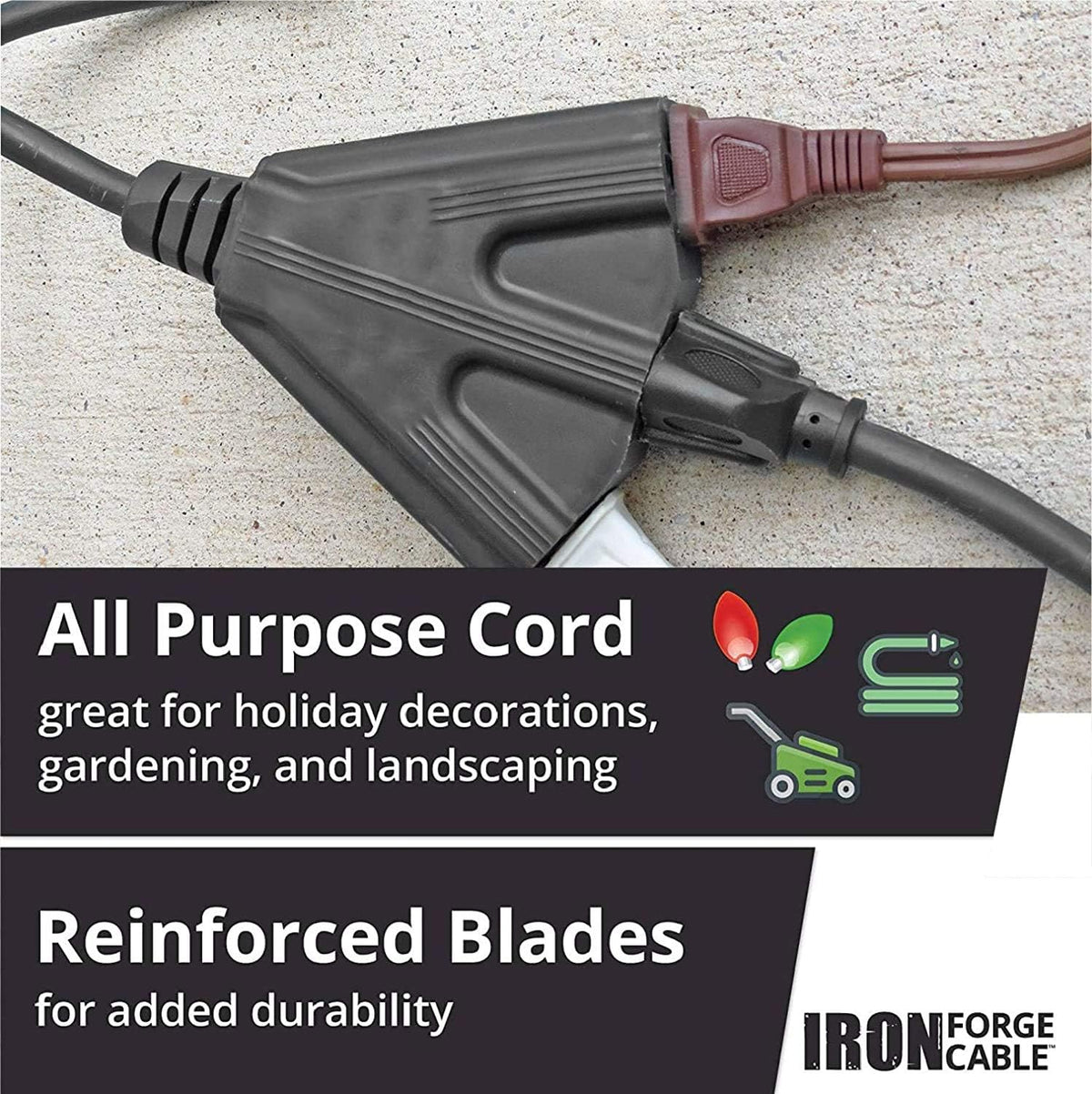 2 Pack 25 Ft Outdoor Extension Cords with 3 Electrical Power Outlets, 16/3 SJTW Black Cable with 3 Prong Grounded Plug J141568