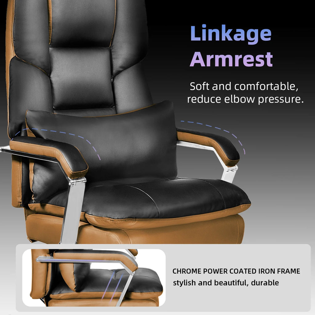 Big and Tall Black PU Leather Ergonomic Reclining Office Chair with Footrest F17416
