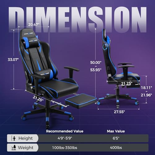 Gaming Chair with Speakers, Height Adjustable Reclining Chair with Footrest (Black) L5083