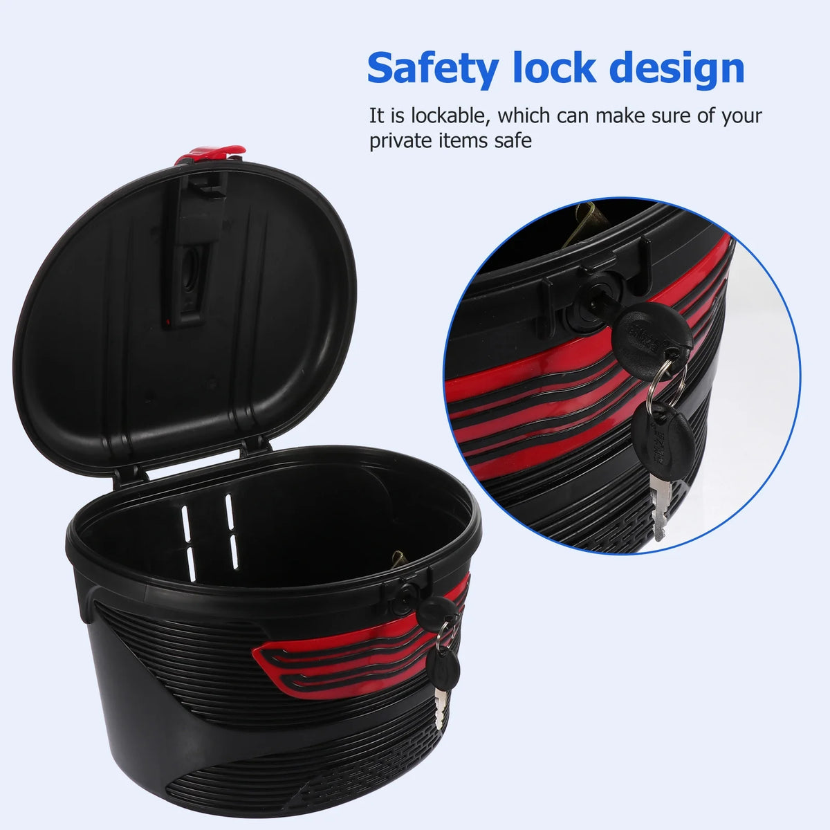 Red Electric Mountain Bike Front Frame Hanging Plastic Storage Basket with Lock U7248