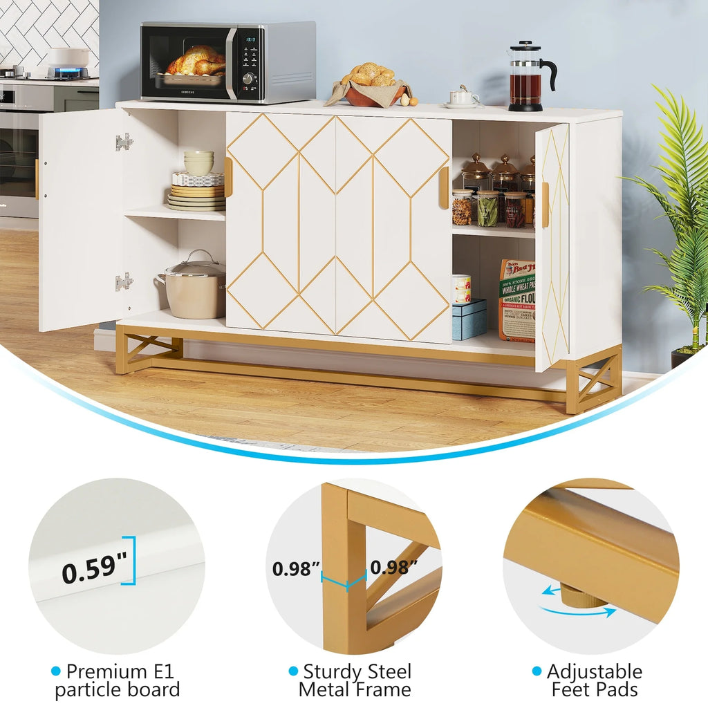 White Gold Buffet Cabinet with Storage T6268