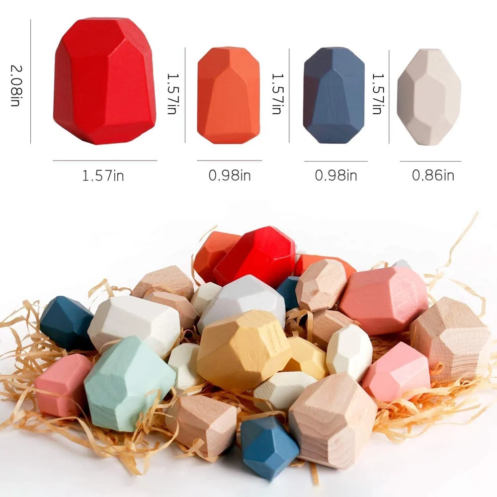 36pcs Wooden Colorful Stone Toy Stacking Building Educational Toy for Toddler F343