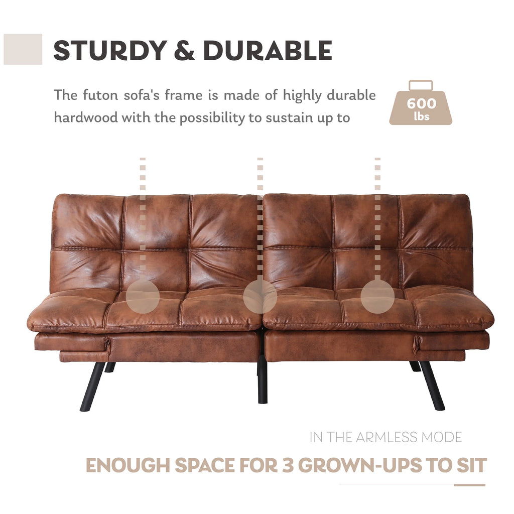 Brown Convertible Memory Foam Futon Sofa Bed O532