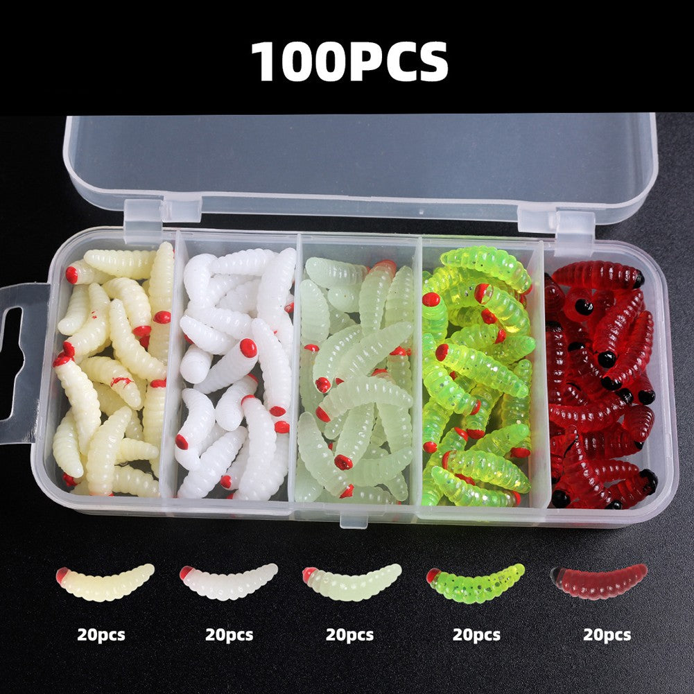 100pcs Boxed Fishing Soft Bait Artificial Maggots D773777