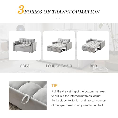 Beige Velvet Convertible Sleeper Sofa Bed N96421