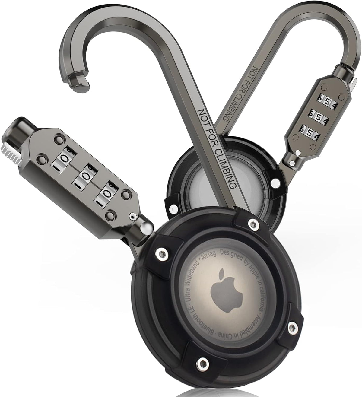 Airtag Holder with 3-Digit Combination Lock and Metal Carabiner V85235