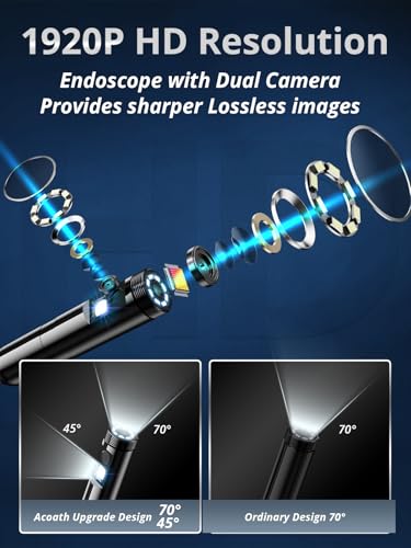 16.4ft Dual-Lens 1920P HD Waterproof Borescope with 8 Adjustable LED Lights T928