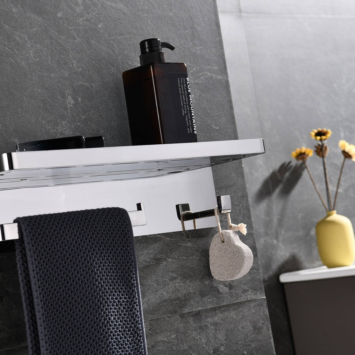White Glass Shelf with Towel Bar & Robe Hook K48065