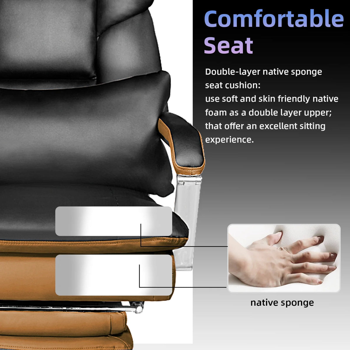 Big and Tall Black PU Leather Ergonomic Reclining Office Chair with Footrest F17416