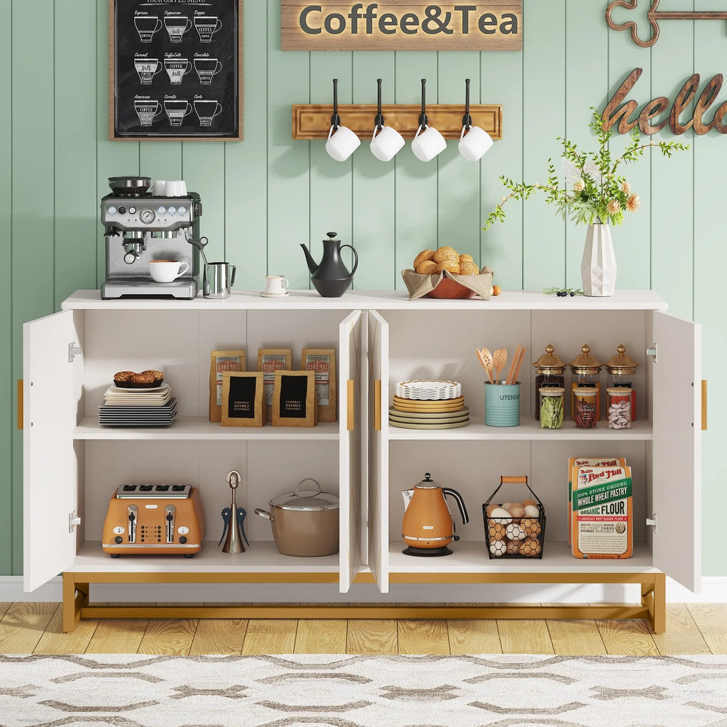 White Gold Buffet Cabinet with Storage T6268
