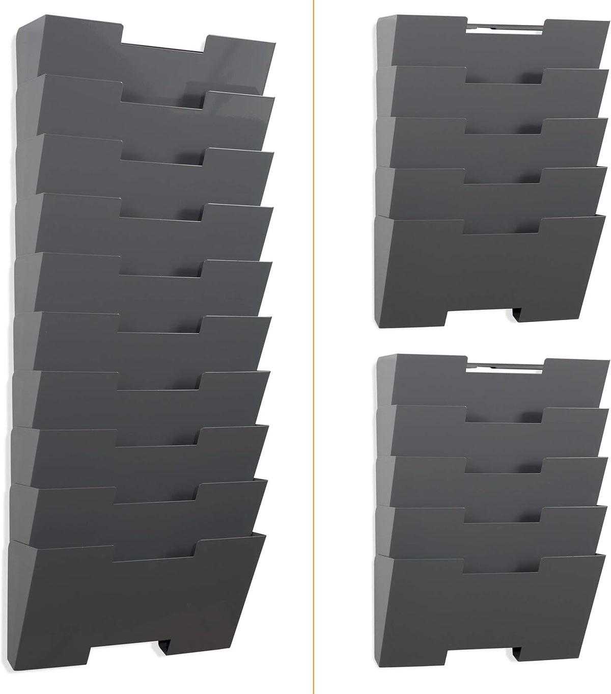 Gray Wall Mount Steel Vertical File Organizer 10 Sectional Pack of 2 O1213