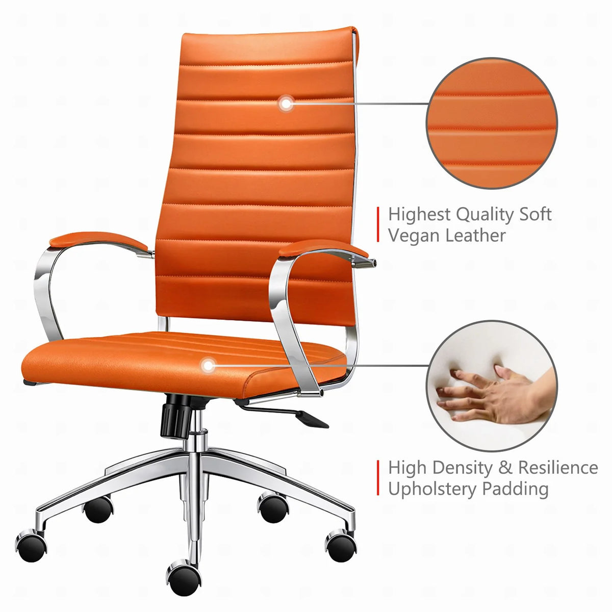 Orange High Back Vegan Leather Swivel Office Chair with Armrest U6035