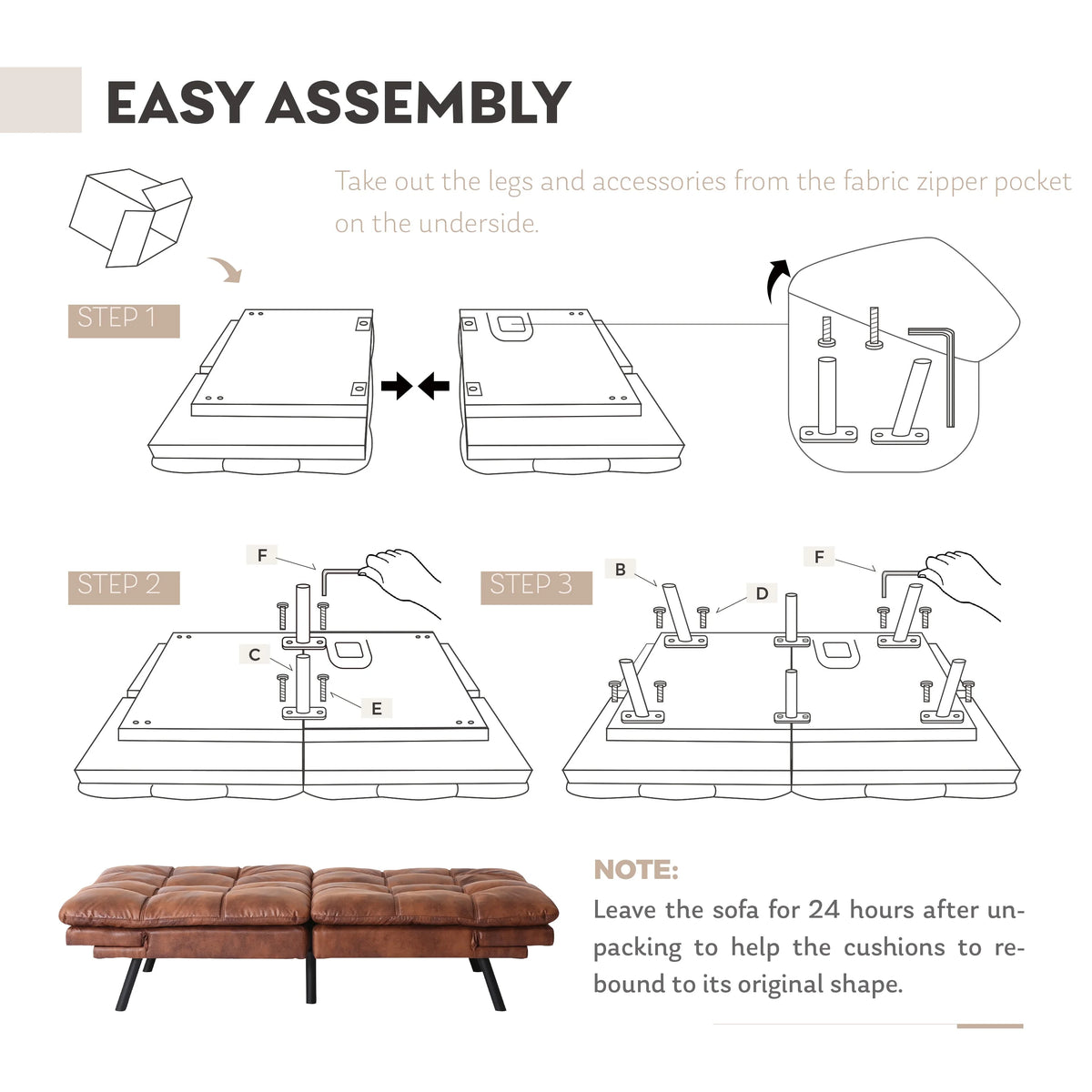 Brown Convertible Memory Foam Futon Sofa Bed O532
