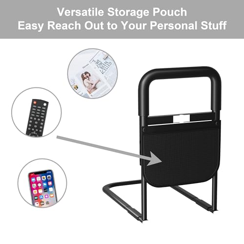 Adjustable Heights Bed Cane with Storage Pocket, Non-Slip Handle, Motion Sensor Light, Bed Handrails D769481