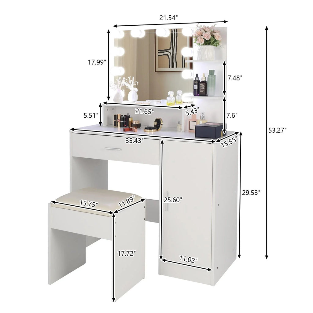 Black Vanity Set with Lighted Mirror and Stool A968