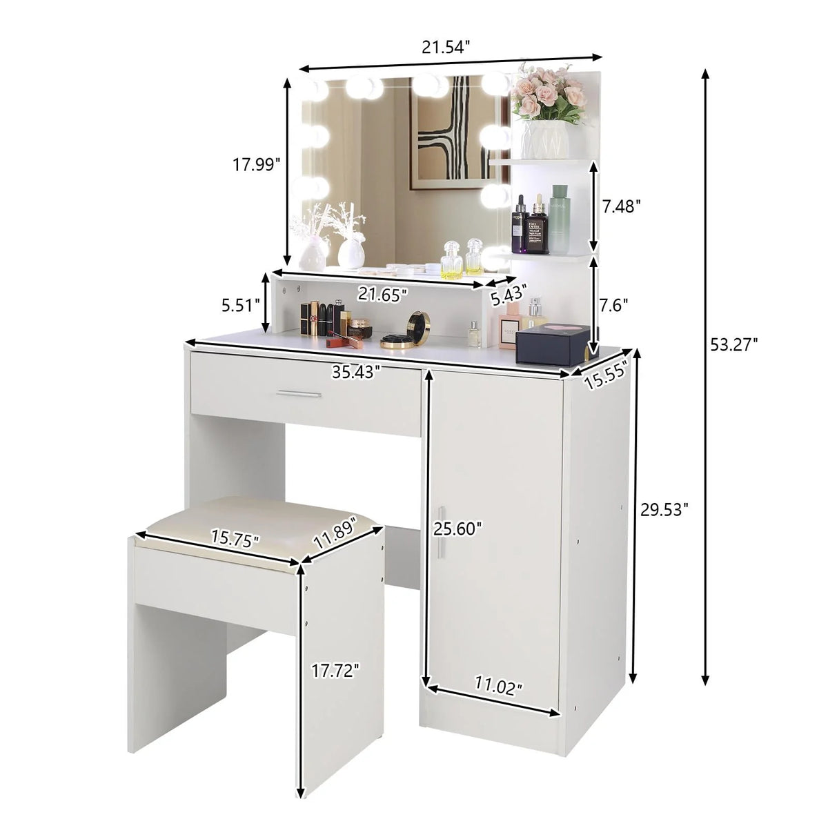 Black Vanity Set with Lighted Mirror and Stool A968