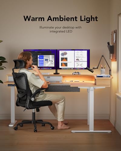 65″ L-Shaped Electric Height Adjustable Standing Desk with 3 Drawers P77542