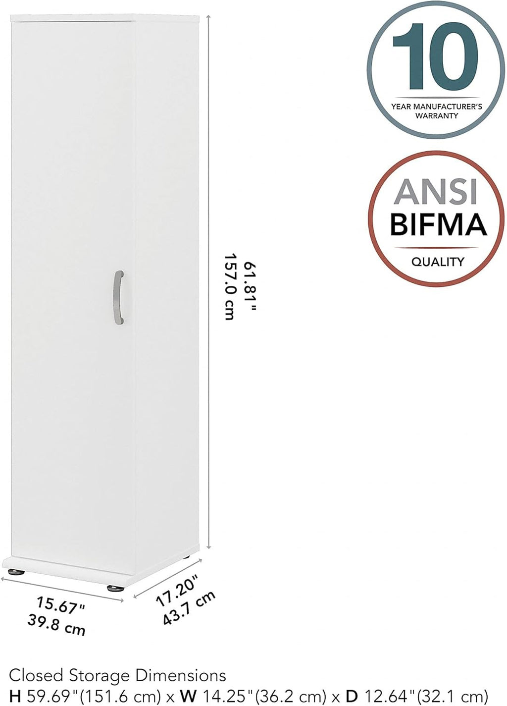 Tall Narrow Storage Cabinet with Door and Shelves, White V4939