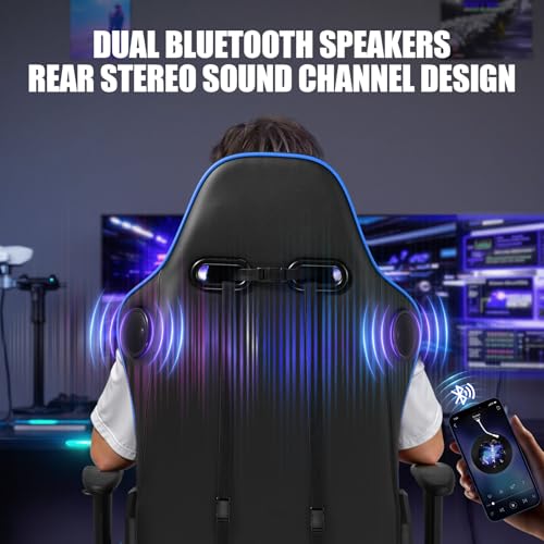 Gaming Chair with Speakers, Height Adjustable Reclining Chair with Footrest (Black) L5083