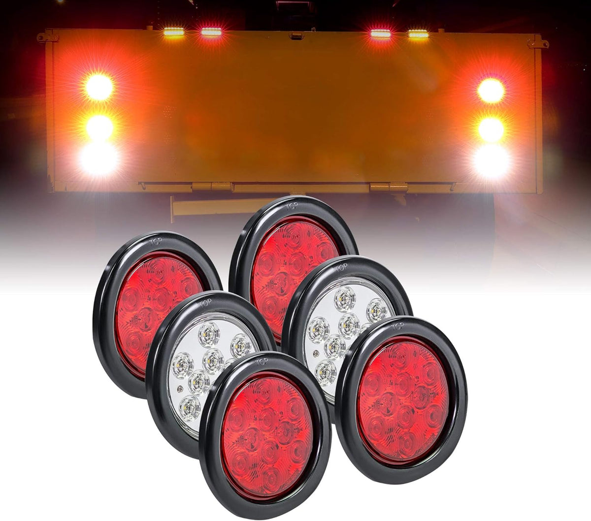 2 Red 2 Amber 2 White 4" Round LED Trailer Tail Light Kit O746277