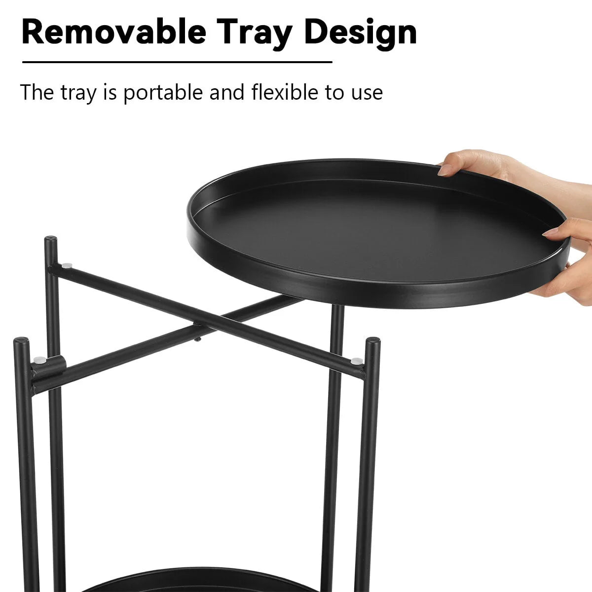 2 Tier Metal Waterproof End Table with Removable Tray B703