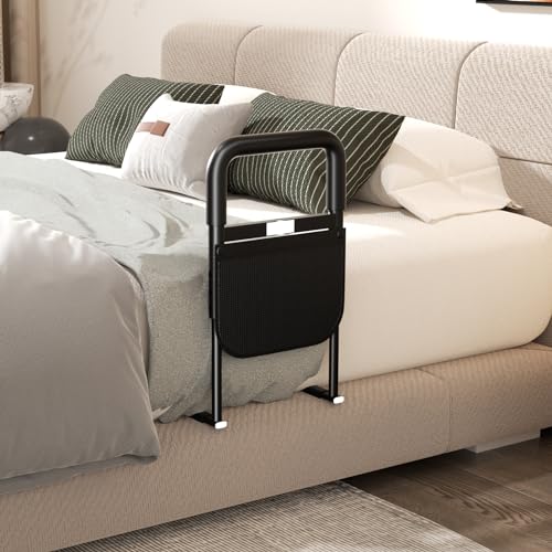 Adjustable Heights Bed Cane with Storage Pocket, Non-Slip Handle, Motion Sensor Light, Bed Handrails D769481
