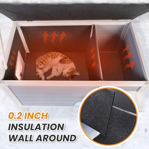 Weatherproof Insulated Outdoor Cat House with PVC Curtain G35158