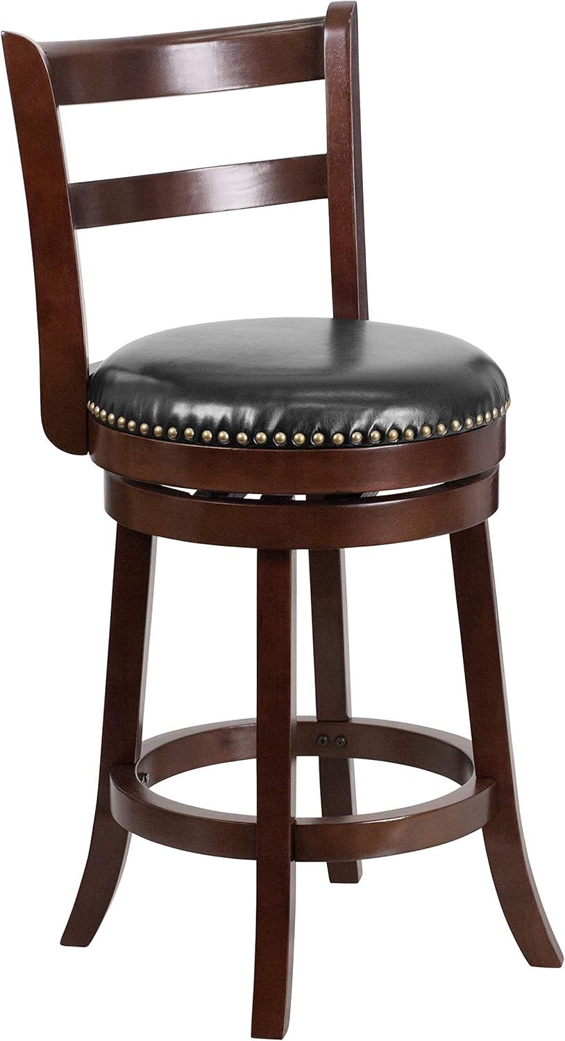 Cappuccino Wood Counter Height Stool with Black Swivel Seat K510