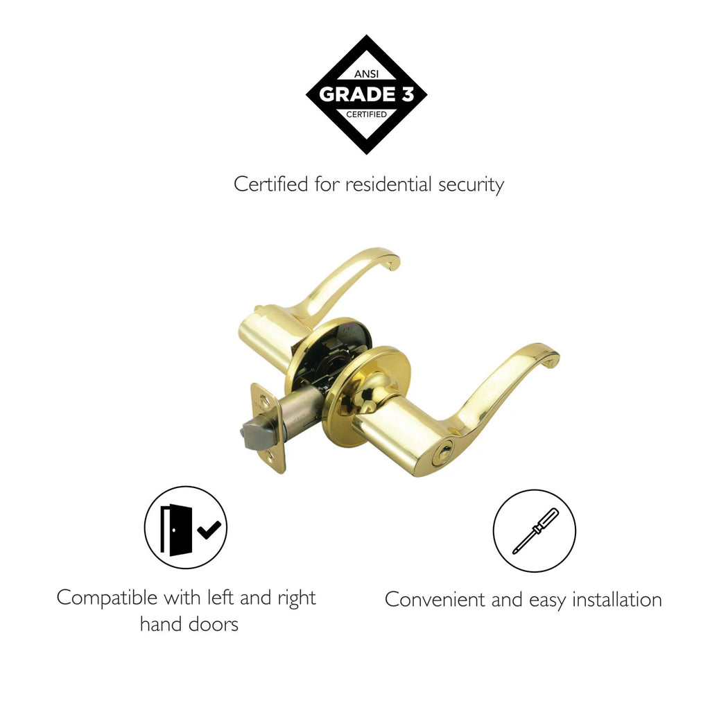 Entry Door Lever Adjustable Backset Polished Brass U64249