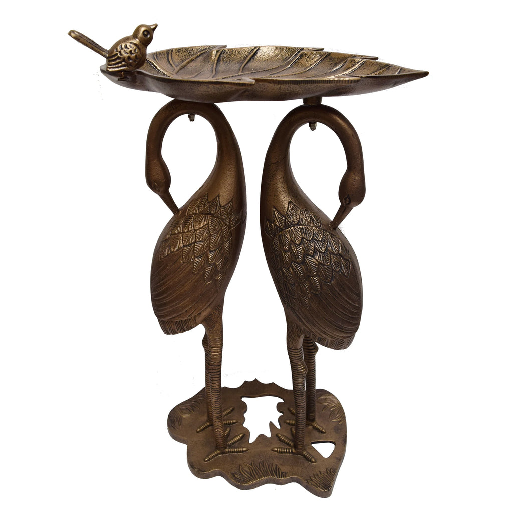Cast Aluminum 30-in Twin Crane Bird Bath with Leaf Bowl G503