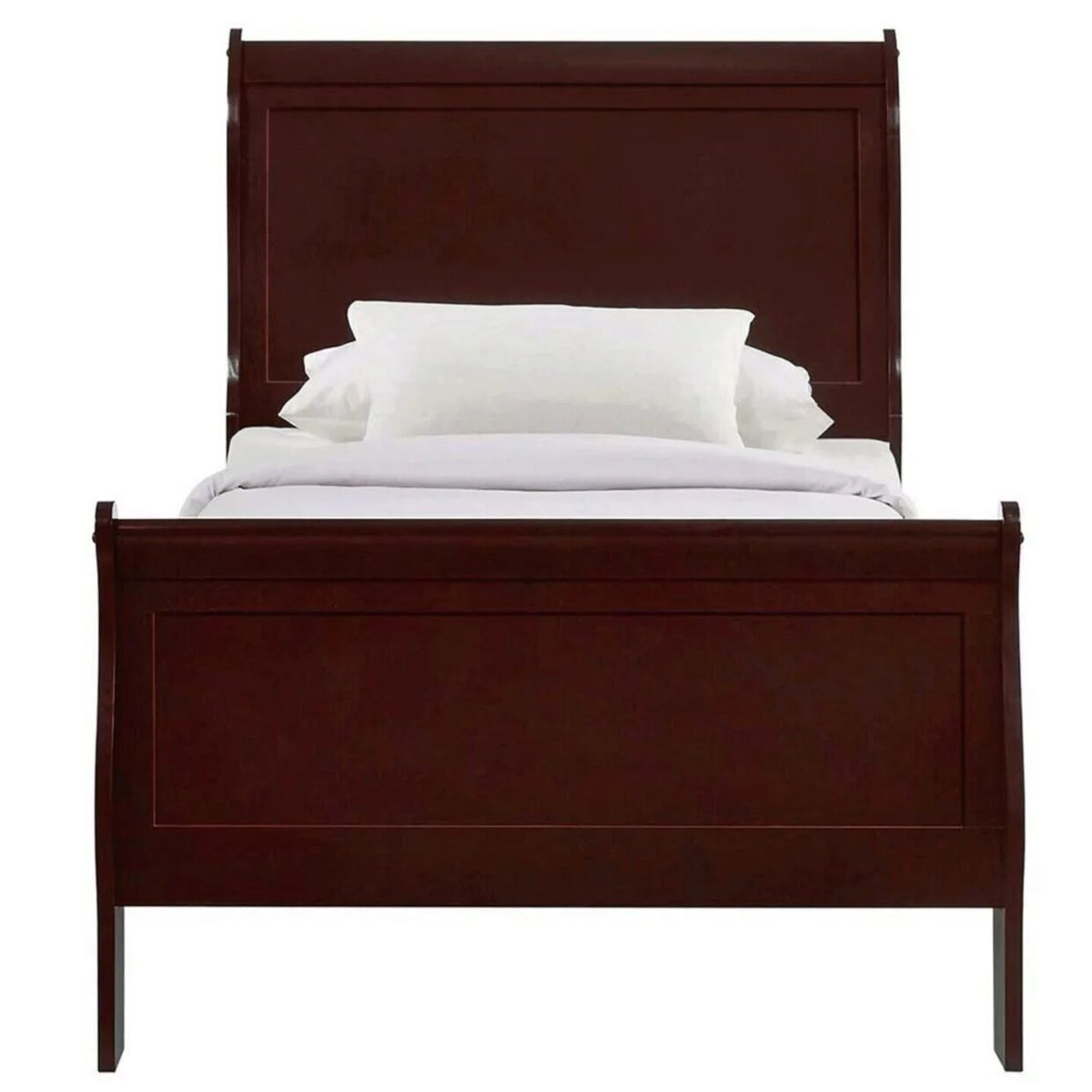 Twin Size Panel Bed and 2 Nightstands Cherry Brown Wooden Bedroom Set N3064