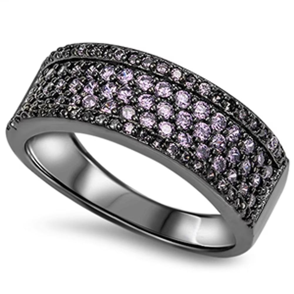 Black Tone Simulated Amethyst Ring .925 Sterling Silver Band Purple CZ Size 6 B481