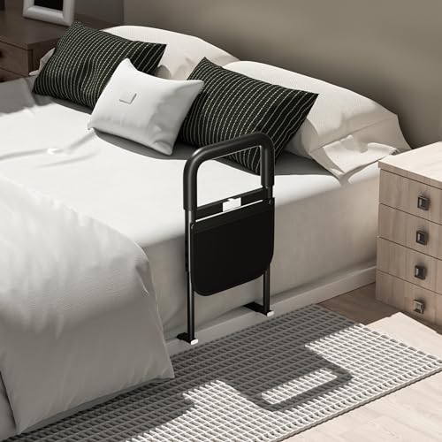 Adjustable Heights Bed Cane with Storage Pocket, Non-Slip Handle, Motion Sensor Light, Bed Handrails D769481