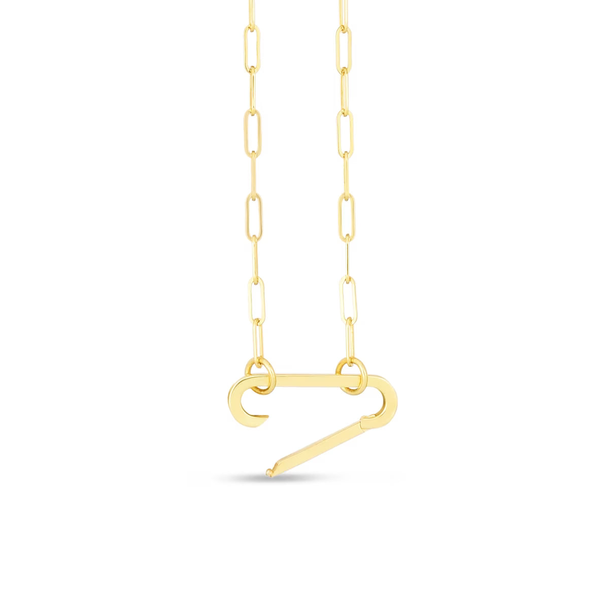 14K Yellow Gold Elongated Link Paperclip Necklace with Push-lock Clasp - 18" T5124